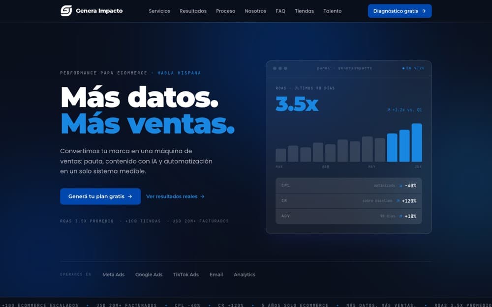 Captura del sitio de Genera Impacto